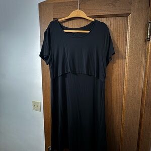 Quince Black Short Sleeve Midi Nursing Dress Bamboo Jersey Lounge Black Sz Large